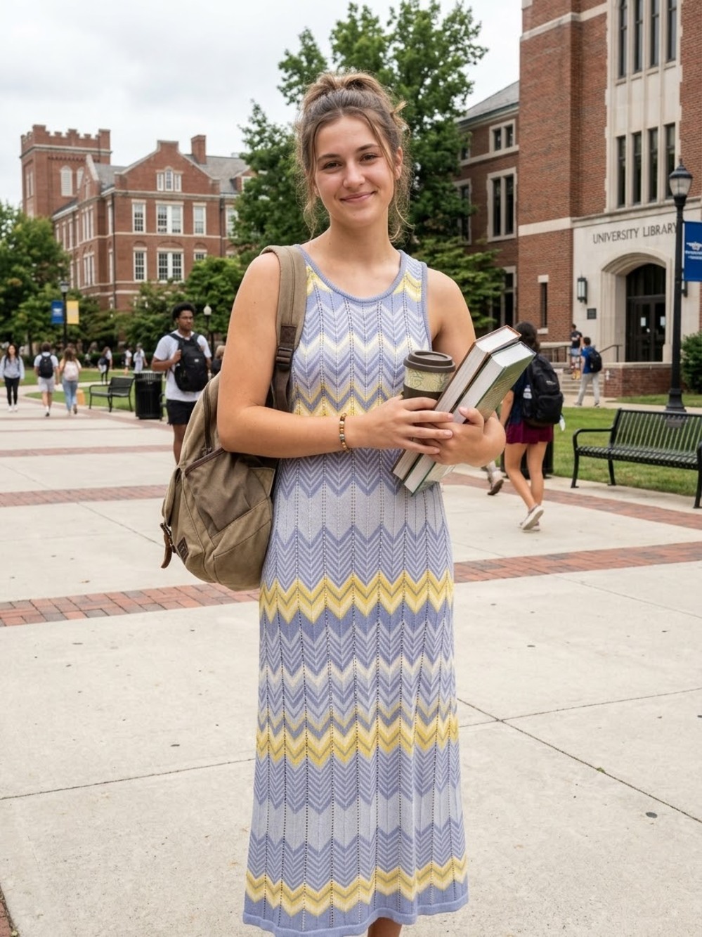 BURGESS Chevron Pointelle Knit Maxi Dress M Blue Yellow